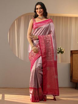 Libas - Lavender Paisley Saree with Floral Woven Design Border