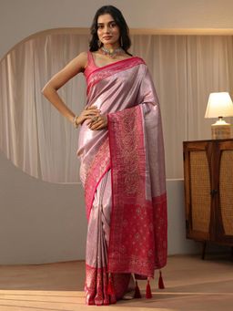 Libas - Lavender Floral Woven Design Saree with Stone Work Embellished Border