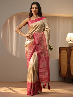 Libas - Gold Saree with Woven Design Border