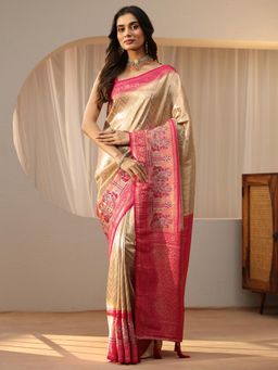 Libas - Gold Chevron Saree with Woven Design Border