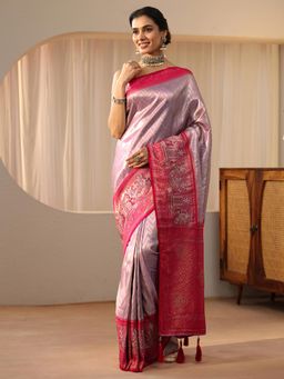 Libas - Lavender Chevron Saree with Woven Design Border