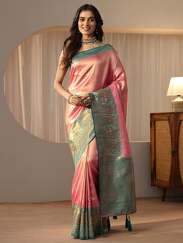 Libas - Peach Paisley Saree with Woven Design Border