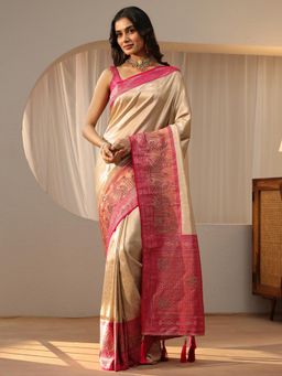 Libas - Gold Ethnic Motif Saree with Woven Design Border