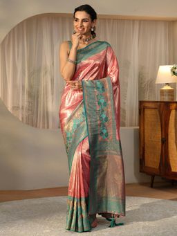 Libas - Pink Paisley Saree with Floral Woven Design Border
