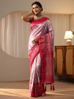 Libas - Lavender Paisley Saree with Woven Design Border