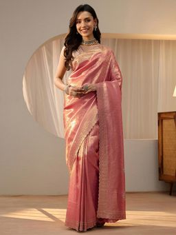 Libas - Peach Ethnic Motif Woven Design Saree with Stone Work Embellished Border