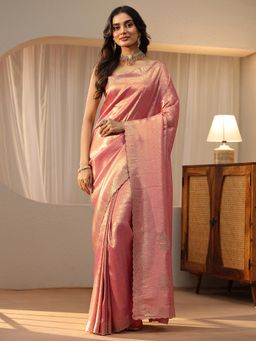 Libas - Peach Ethnic Motif Woven Design Saree with Stone Work Embellished Border