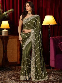 Libas - Green Floral Saree with Embroidered Border