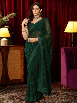 Libas - Green Floral Saree with Embroidered Border