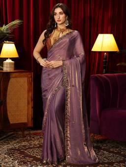 Libas - Lavender Beaded Embellished Saree with Embellished Border