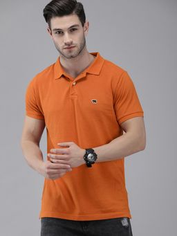 The Bear House - Men's Orange Overdyed Slim Fit Polo