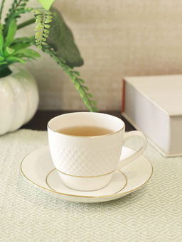 HomeTown - Royal Mezze Bone China Cup & Saucer 170ml in White Colour