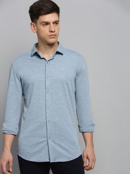 SHOWOFFFF - Mens Spread Collar Solid Blue Classic Shirt