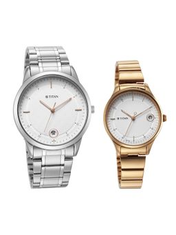 Titan - Bandhan 18062649KM01 White Dial Analog watch for Couple (Pack of 2)