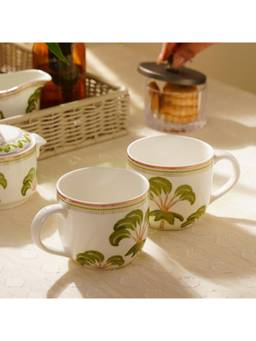 Pure Home + Living - Set of 2 Ivory Printed Soleno Bone China Coffee Mugs