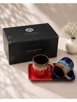 ARRABI - Dual Tone Reactive Glaze Mug Set of 2 With Tray & Gift Packaging