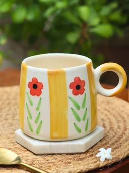 WEAVING HOMES - Yellow Blossom Mug 250ml | Microwave & Dishwasher Safe