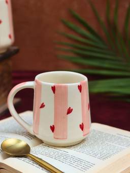 WEAVING HOMES - Striped Love Mug 300ml | Microwave & Dishwasher Safe