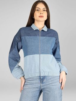 COSMIC TRIO - Colourblocked Blue Denim Jacket