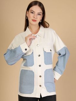 COSMIC TRIO - Spread Off White Collar Washed Denim Jacket