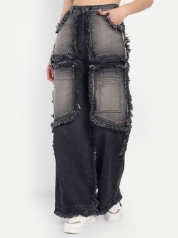 COSMIC TRIO - Loose Fit High-Rise Grey Cargo Jeans