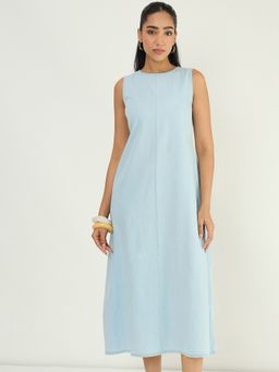 Femmella - Light Blue A-Line Denim Dress