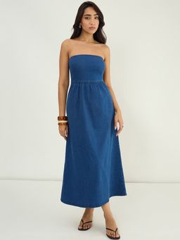 Femmella - Navy Blue Tube Denim Dress