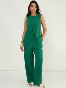 Femmella - Bright Green Cotton Gauze Wrap Detail Co-Ord Set