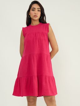 Femmella - Pink Cotton Gauze Tiered Dress