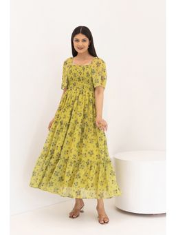 Polago Clothing - Pear Green Floral Dress