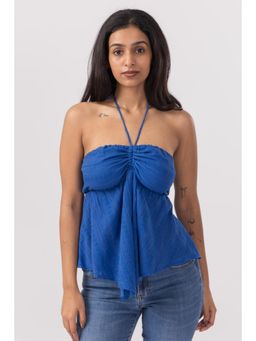PAST MODERN - Blue Front Slit Halter Top