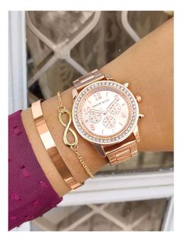 Joker and Witch - Joker & Witch Rose Gold Watch Bracelet Stack Watch With Bracelet For Women (Pack of 3) (JWBS132)