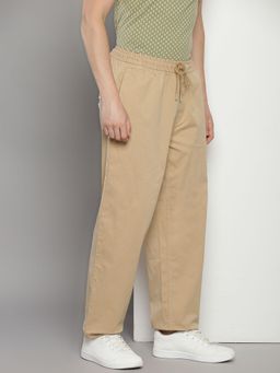 Tommy Hilfiger - Beige Baggy Fit Solid Mid Rise Trousers