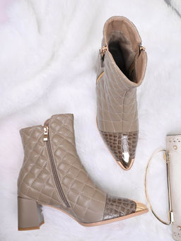 Ronnie Grey - Women Beige Checked Mid-Top Boots