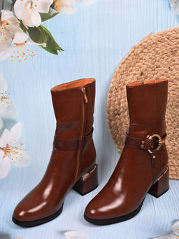 Ronnie Grey - Women Brown Solid Mid-Top Boots