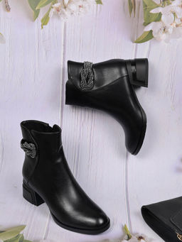 Ronnie Grey - Women Black Solid Mid-Top Boots