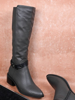 Ronnie Grey - Women Grey Woven Design High-Top Boots