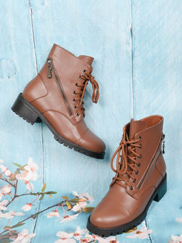 Ronnie Grey - Women Brown Solid Mid-Top Biker Boots