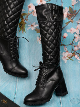 Ronnie Grey - Women Black Checked High-Top Boots