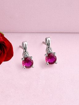 Ornate Jewels - 925 Silver 0.5 Carat Round Red Ruby Stud Earring For Women & Girls