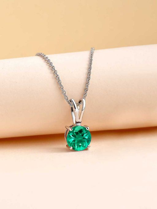 Ornate Jewels 925 Silver 0.50 Carat Green Emerald Solitaire Pendant With Chain For Women & Girls