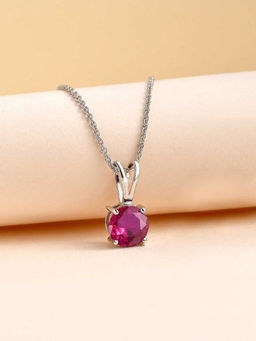 Ornate Jewels - 925 Silver 0.50 Carat Red Ruby Solitaire Pendant With Chain For Women & Girls
