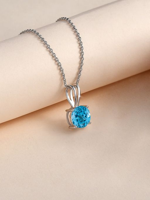 Ornate Jewels 925 Silver 1 Carat Blue Topaz Solitaire Pendant With Chain For Women & Girls