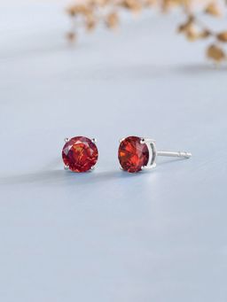 Ornate Jewels - 925 Silver 1 Carat Red Garnet Solitaire Stud Earring For Women & Girls