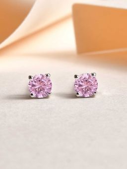 Ornate Jewels - 925 Silver 0.5 Carat Round Pink American Diamond Stud Earring For Women & Girls