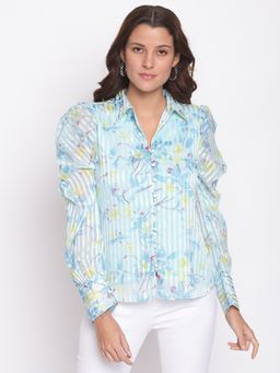 Latin Quarters - Women Blue Long Sleeve Polyester Shirt