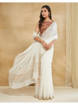 Fabindia - Off White Cotton Silk Blend Saree