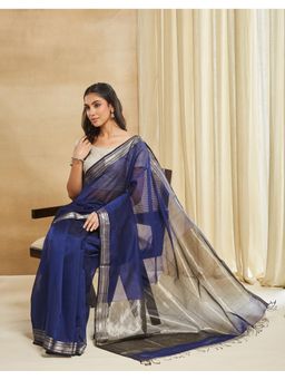 Fabindia - Navy Blue Cotton Silk Blend Saree