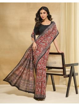Fabindia - Maroon Cotton Blend Kalamkari Saree