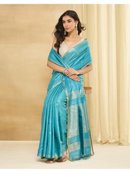 Fabindia - Turquoise Silk Blend Saree